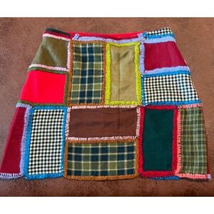 Rare Free People Patchwork Mini Skirt Multicolor Plaid Houndstooth Boho Size 3/4